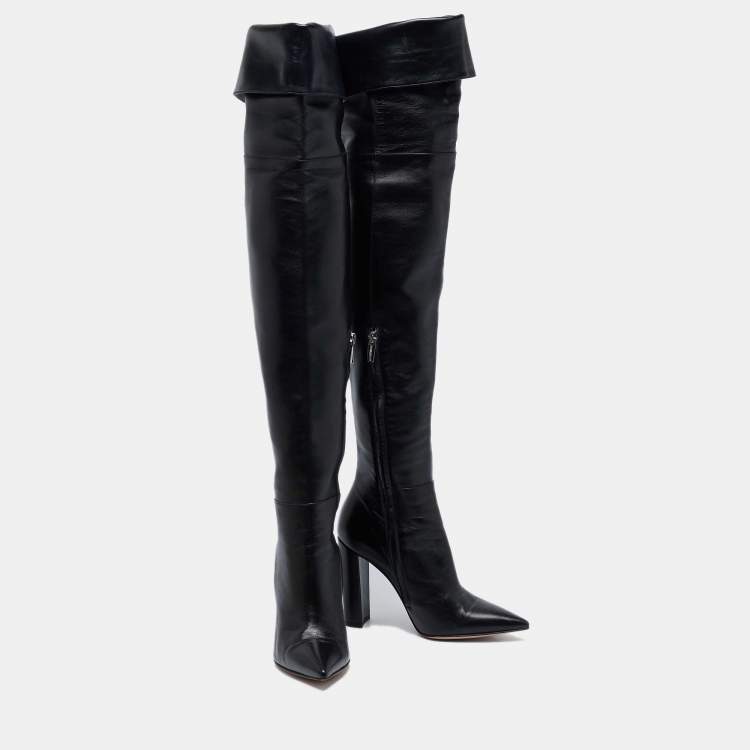 Pre Owned Gianvito Rossi Black Leather Knee Length Boots Size 37