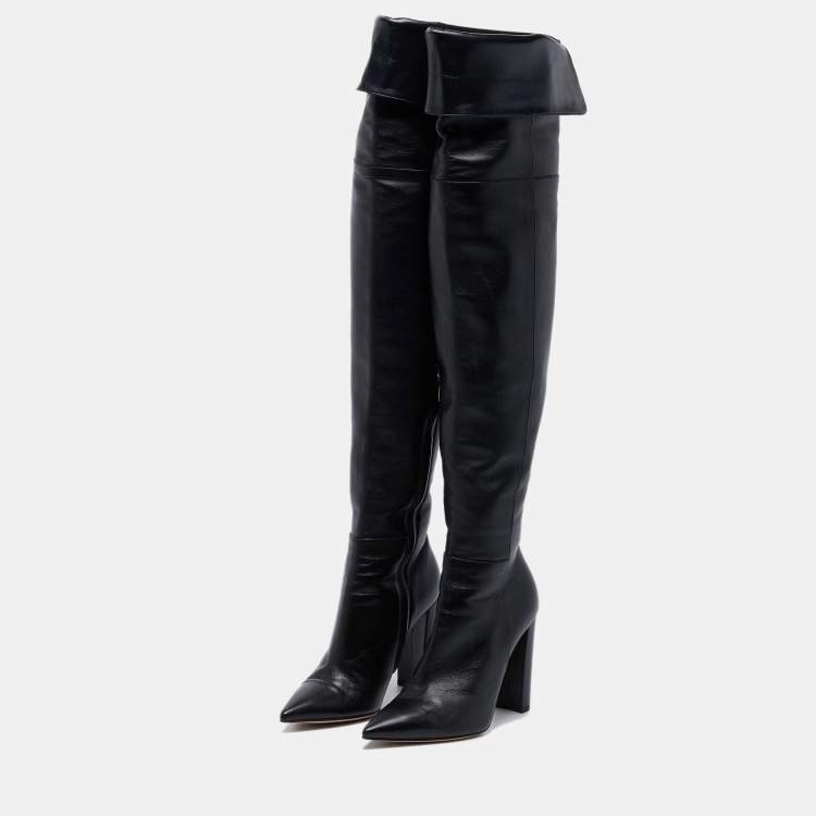 Pre Owned Gianvito Rossi Black Leather Knee Length Boots Size 37