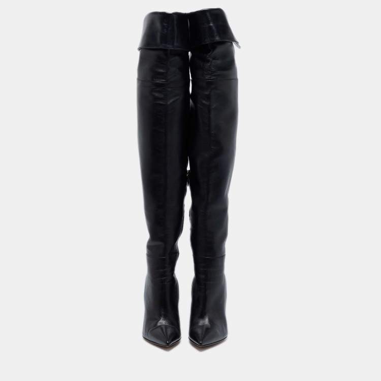 Pre Owned Gianvito Rossi Black Leather Knee Length Boots Size 37