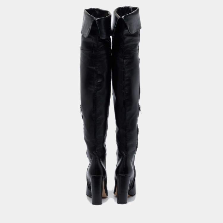 Pre Owned Gianvito Rossi Black Leather Knee Length Boots Size 37