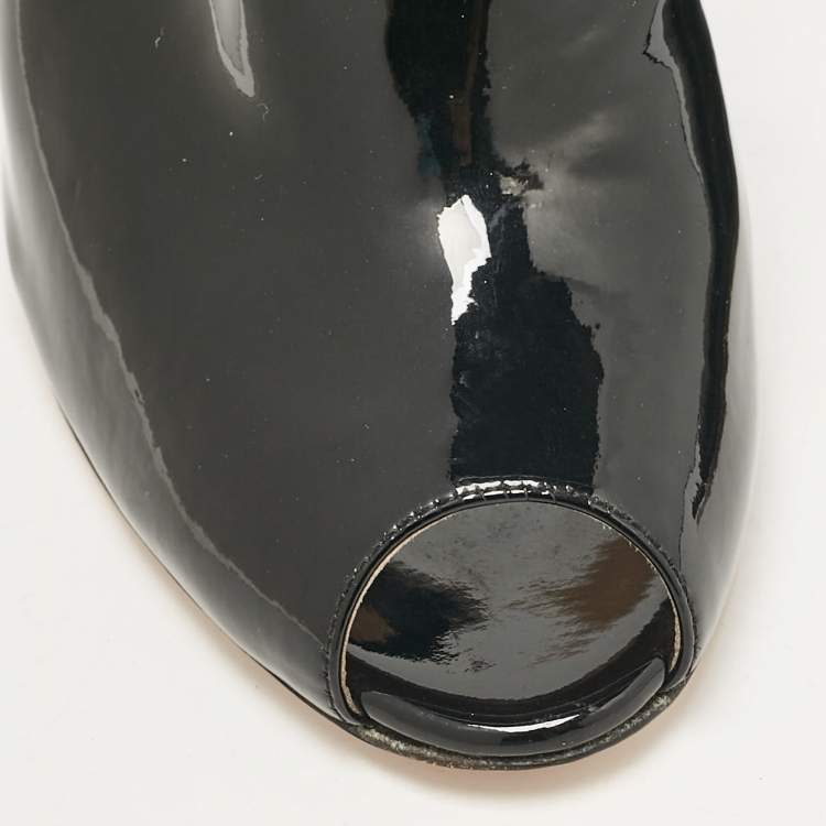 Pre Owned Gianvito Rossi Black Patent Leather Peep Toe Mules Size 39