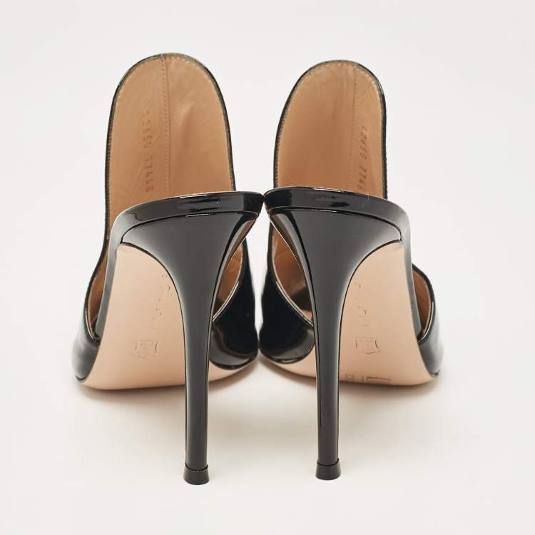 Pre Owned Gianvito Rossi Black Patent Leather Peep Toe Mules Size 39