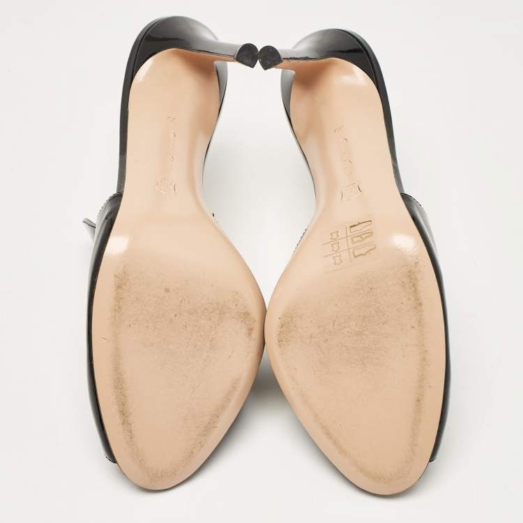 Pre Owned Gianvito Rossi Black Patent Leather Peep Toe Mules Size 39