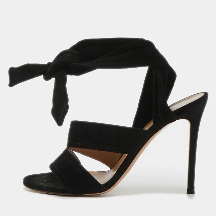 Pre Owned Gianvito Rossi Black Suede Ankle Tie Sandals Size 37.5
