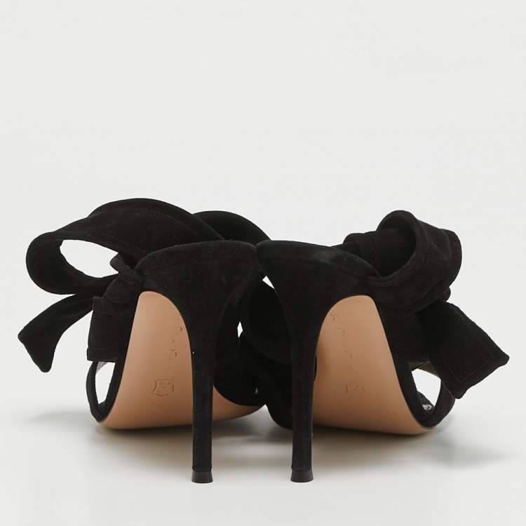 Pre Owned Gianvito Rossi Black Suede Ankle Tie Sandals Size 37.5