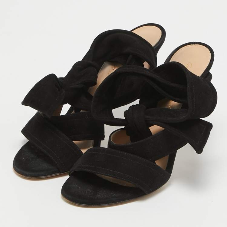 Pre Owned Gianvito Rossi Black Suede Ankle Tie Sandals Size 37.5