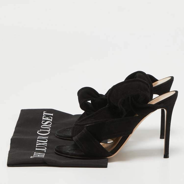 Pre Owned Gianvito Rossi Black Suede Ankle Tie Sandals Size 37.5