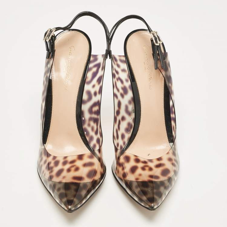 Pre Owned Gianvito Rossi Brown Leopard Print PVC Slingback Pumps Size 39