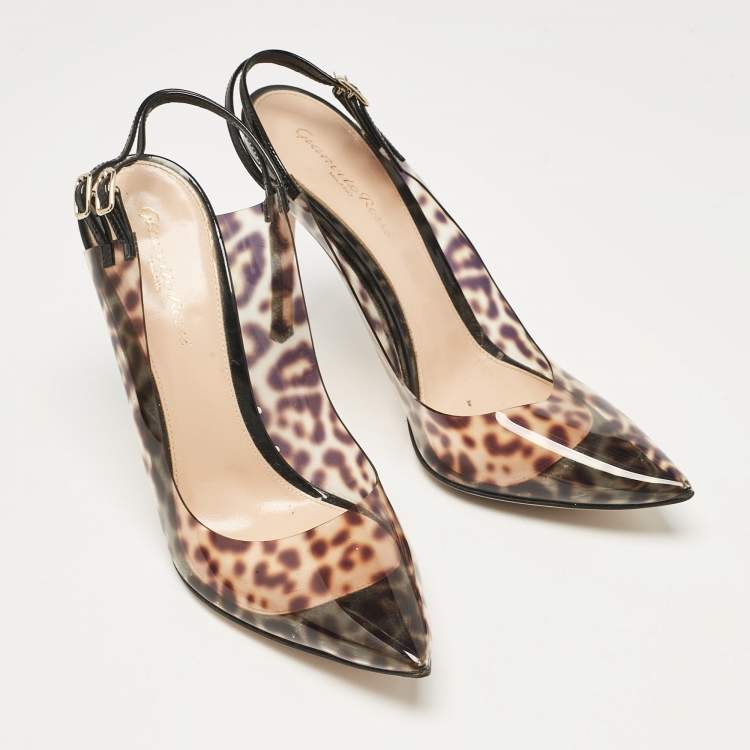 Pre Owned Gianvito Rossi Brown Leopard Print PVC Slingback Pumps Size 39