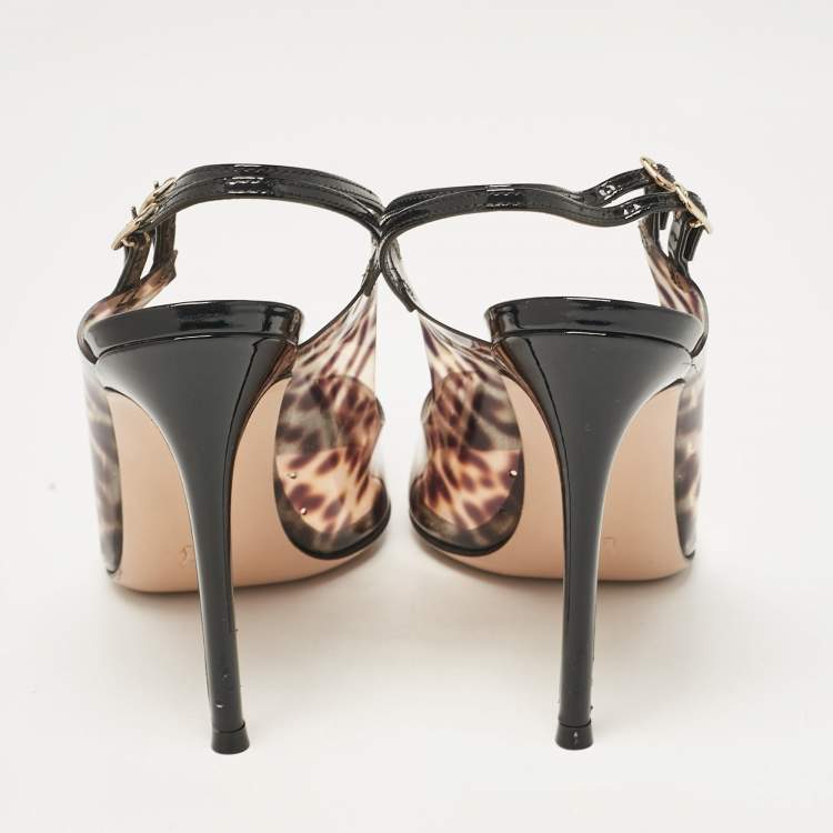 Pre Owned Gianvito Rossi Brown Leopard Print PVC Slingback Pumps Size 39