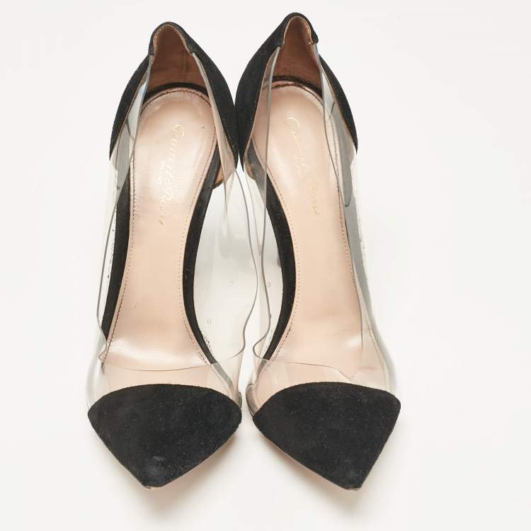 Pre Owned Gianvito Rossi Black PVC and Suede Plexi Pumps Size 39.5