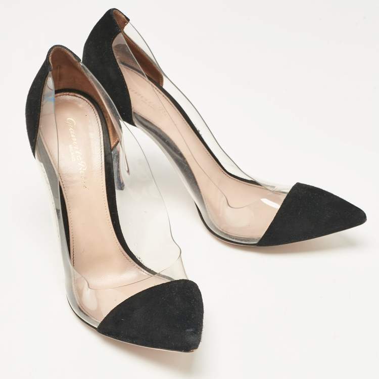 Pre Owned Gianvito Rossi Black PVC and Suede Plexi Pumps Size 39.5