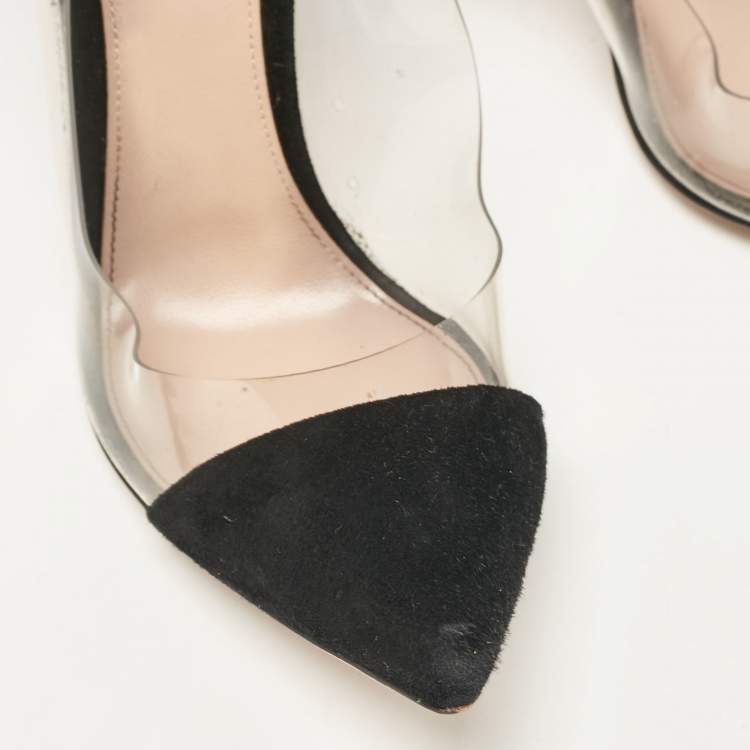 Pre Owned Gianvito Rossi Black PVC and Suede Plexi Pumps Size 39.5