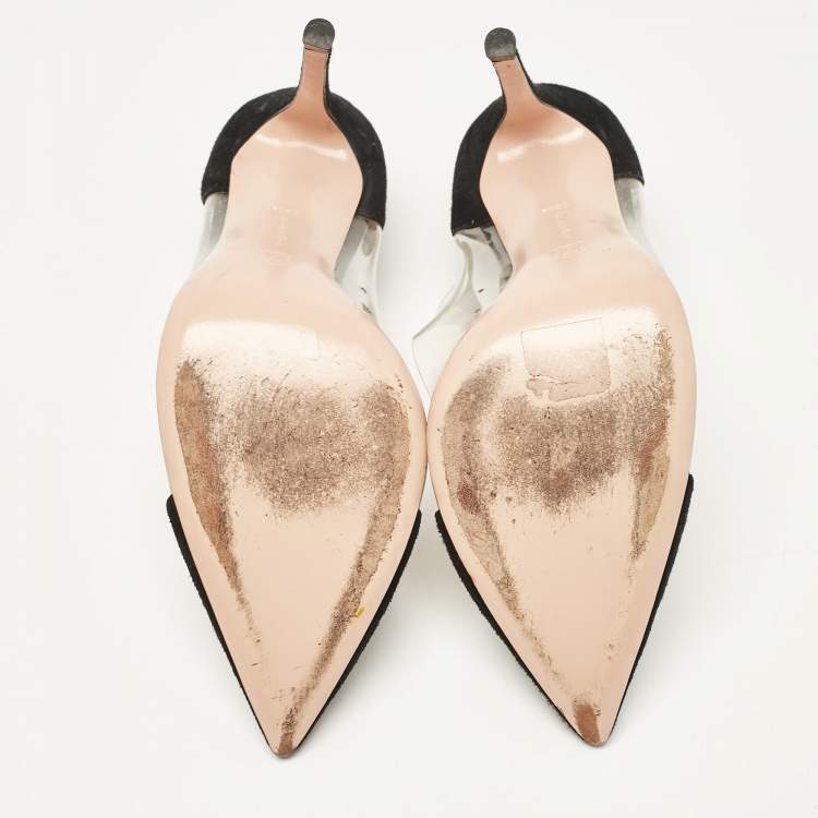 Pre Owned Gianvito Rossi Black PVC and Suede Plexi Pumps Size 39.5