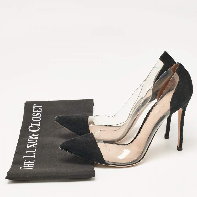 Pre Owned Gianvito Rossi Black PVC and Suede Plexi Pumps Size 39.5