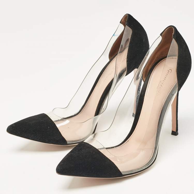Pre Owned Gianvito Rossi Black PVC and Suede Plexi Pumps Size 39.5