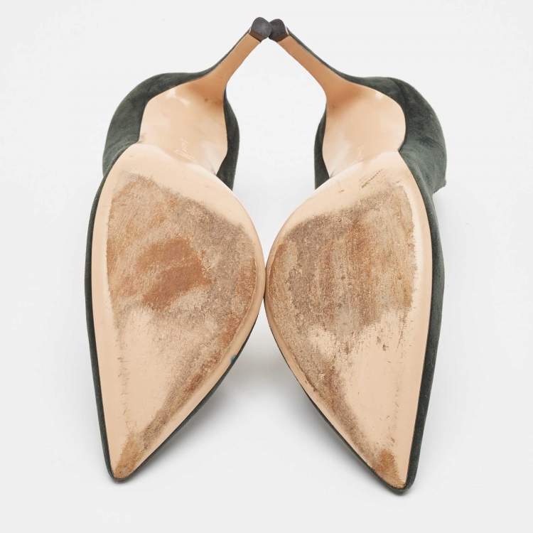 Pre Owned Gianvito Rossi Green Suede Gianvito Pointed Toe Pumps Size 40