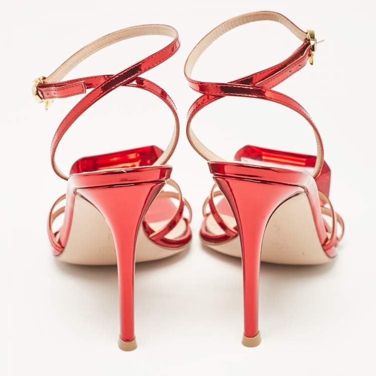 Pre Owned Gianvito Rossi Metallic Red Leather Jaipur Sandals Size 35.5