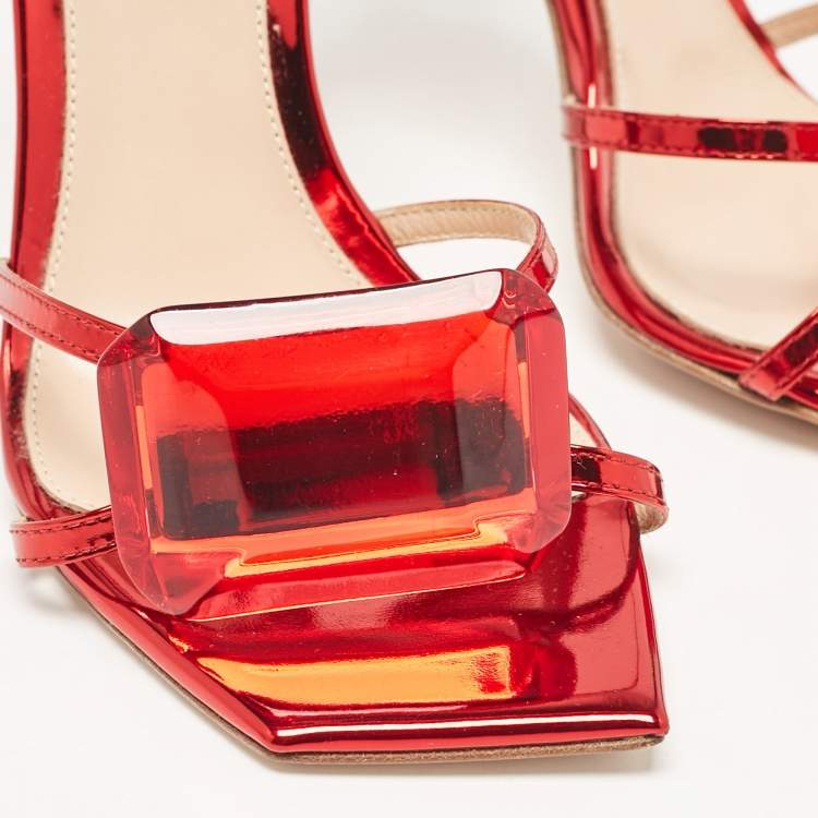Pre Owned Gianvito Rossi Metallic Red Leather Jaipur Sandals Size 35.5