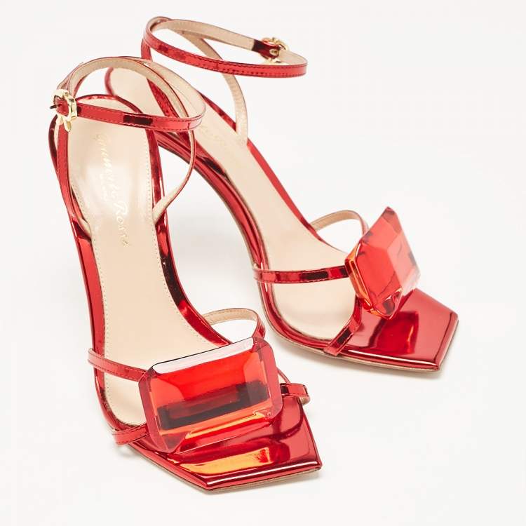 Pre Owned Gianvito Rossi Metallic Red Leather Jaipur Sandals Size 35.5