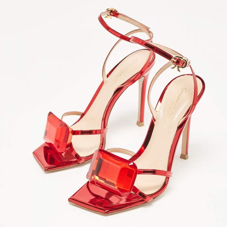 Pre Owned Gianvito Rossi Metallic Red Leather Jaipur Sandals Size 35.5