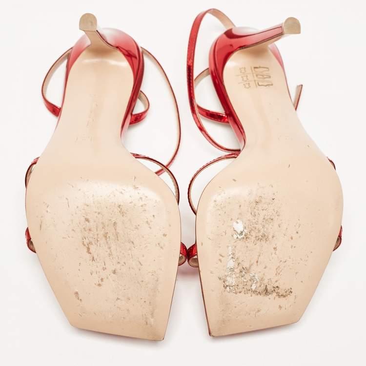 Pre Owned Gianvito Rossi Metallic Red Leather Jaipur Sandals Size 35.5