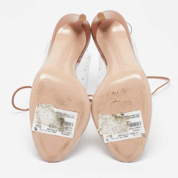 Pre Owned Gianvito Rossi Beige PVC and Leather Helmut Ankle Boots Size 38.5