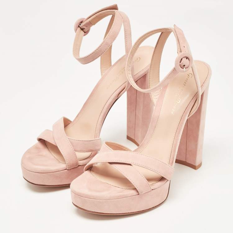 Pre Owned Gianvito Rossi Powder Pink Suede Ankle Strap Platform Sandals Size 37.5