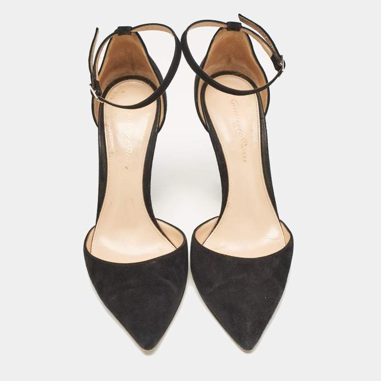 مملوكة مسبقًا Gianvito Rossi Black Suede Ankle Strap Pumps Size 37.5