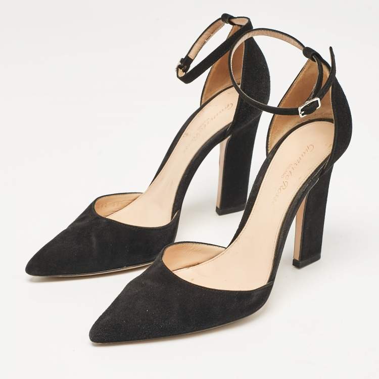مملوكة مسبقًا Gianvito Rossi Black Suede Ankle Strap Pumps Size 37.5