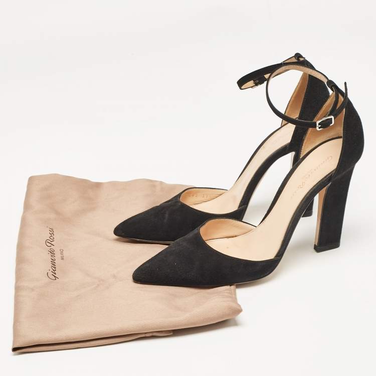 مملوكة مسبقًا Gianvito Rossi Black Suede Ankle Strap Pumps Size 37.5
