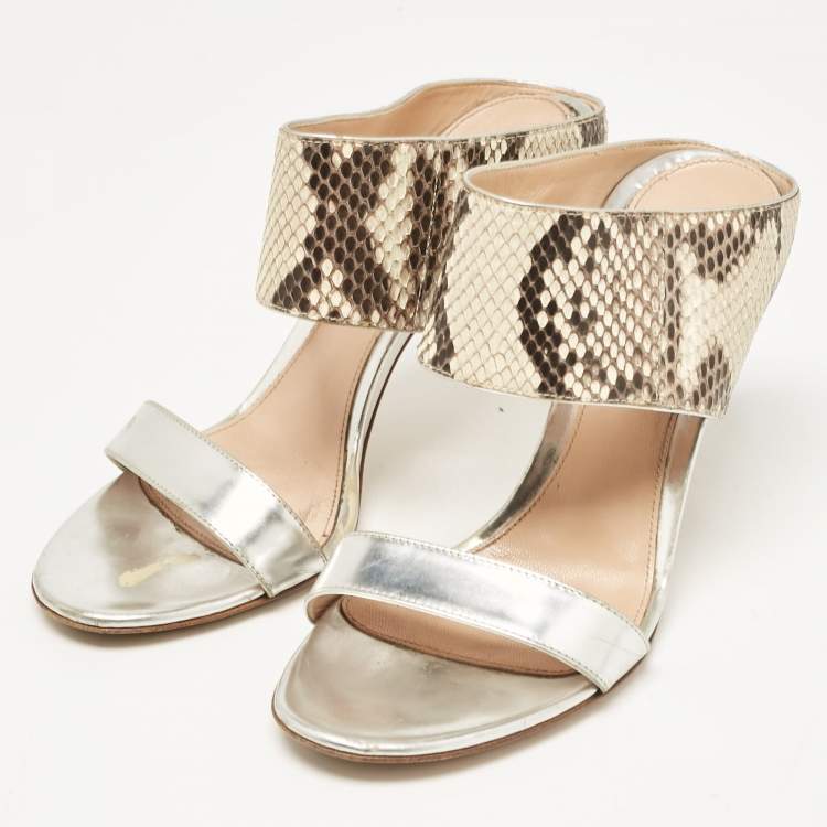 Pre Owned Gianvito Rossi Multicolor Python and Leather Open Toe Slide Sandals Size 37