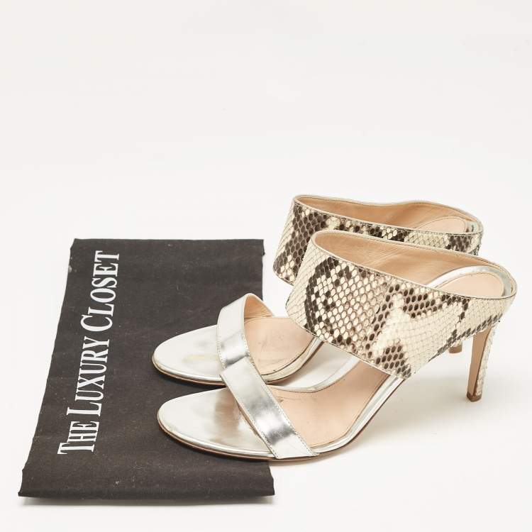Pre Owned Gianvito Rossi Multicolor Python and Leather Open Toe Slide Sandals Size 37