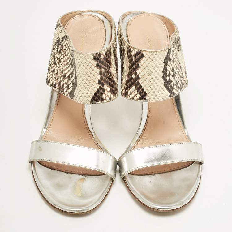 Pre Owned Gianvito Rossi Multicolor Python and Leather Open Toe Slide Sandals Size 37