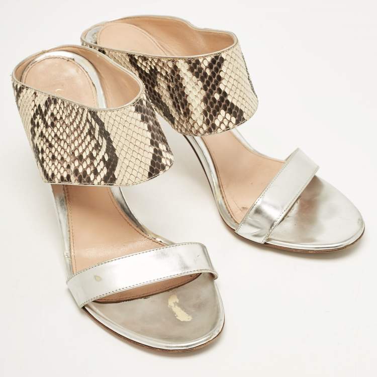 Pre Owned Gianvito Rossi Multicolor Python and Leather Open Toe Slide Sandals Size 37