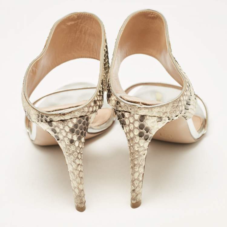 Pre Owned Gianvito Rossi Multicolor Python and Leather Open Toe Slide Sandals Size 37