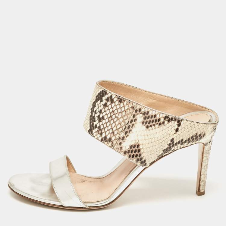 Pre Owned Gianvito Rossi Multicolor Python and Leather Open Toe Slide Sandals Size 37