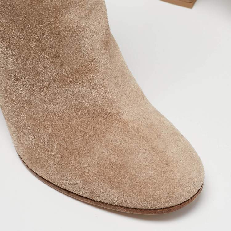 Pre Owned Gianvito Rossi Beige Suede Ankle Length Boots Size 38