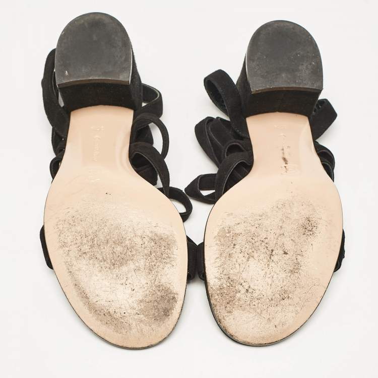 Pre Owned Gianvito Rossi Black Suede Janis Ankle Wrap Sandals Size 37.5