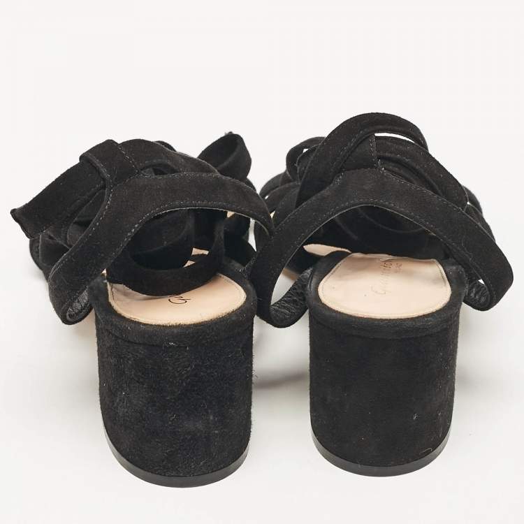 Pre Owned Gianvito Rossi Black Suede Janis Ankle Wrap Sandals Size 37.5