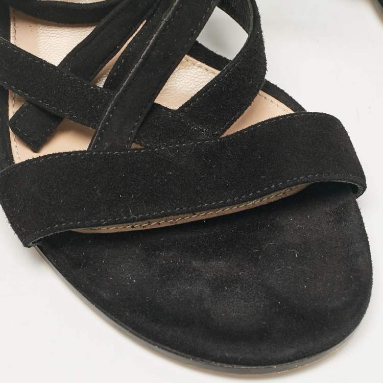 Pre Owned Gianvito Rossi Black Suede Janis Ankle Wrap Sandals Size 37.5