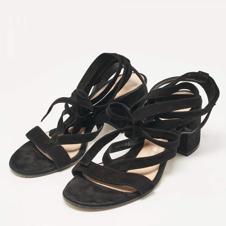 Pre Owned Gianvito Rossi Black Suede Janis Ankle Wrap Sandals Size 37.5