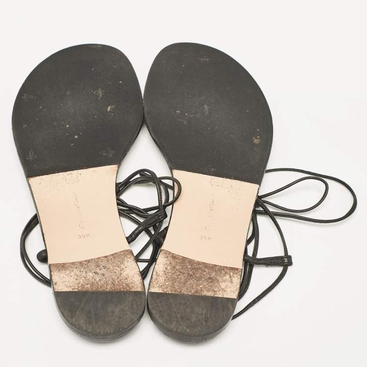 Pre Owned Gianvito Rossi Black Leather Gwyneth Thong Sandals Size 39.5