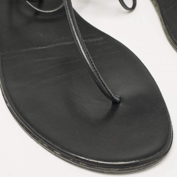 Pre Owned Gianvito Rossi Black Leather Gwyneth Thong Sandals Size 39.5