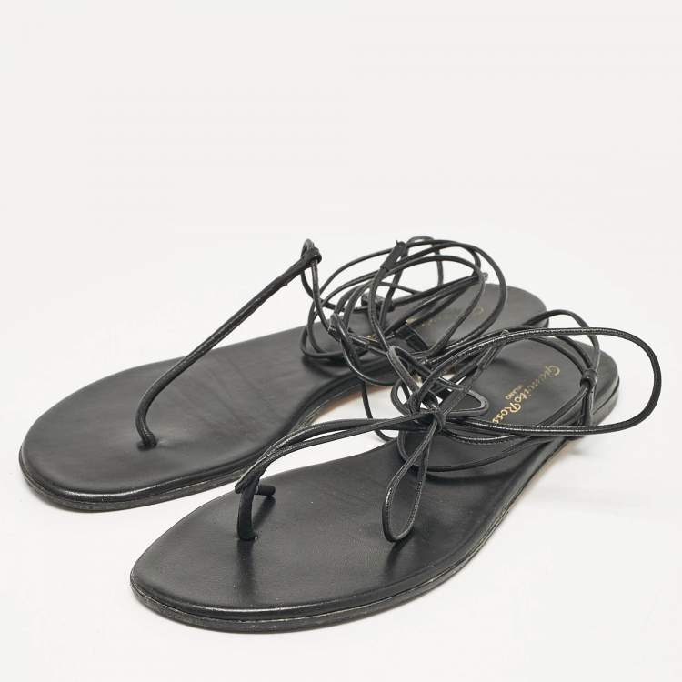 Pre Owned Gianvito Rossi Black Leather Gwyneth Thong Sandals Size 39.5