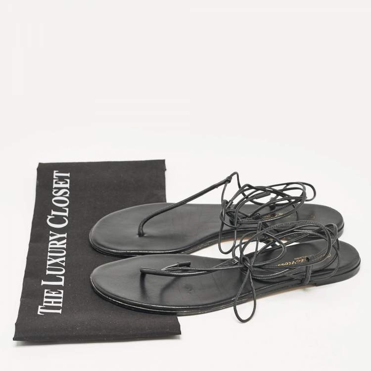 Pre Owned Gianvito Rossi Black Leather Gwyneth Thong Sandals Size 39.5