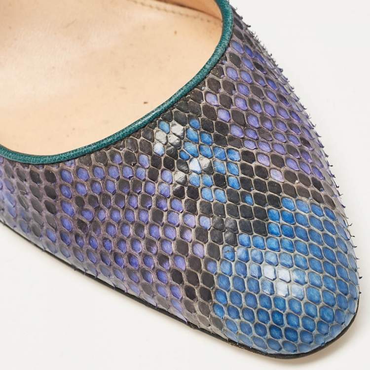 Pre Owned Gianvito Rossi Green/Yellow Leather and Python Leather Pointed Toe Pumps Size 39