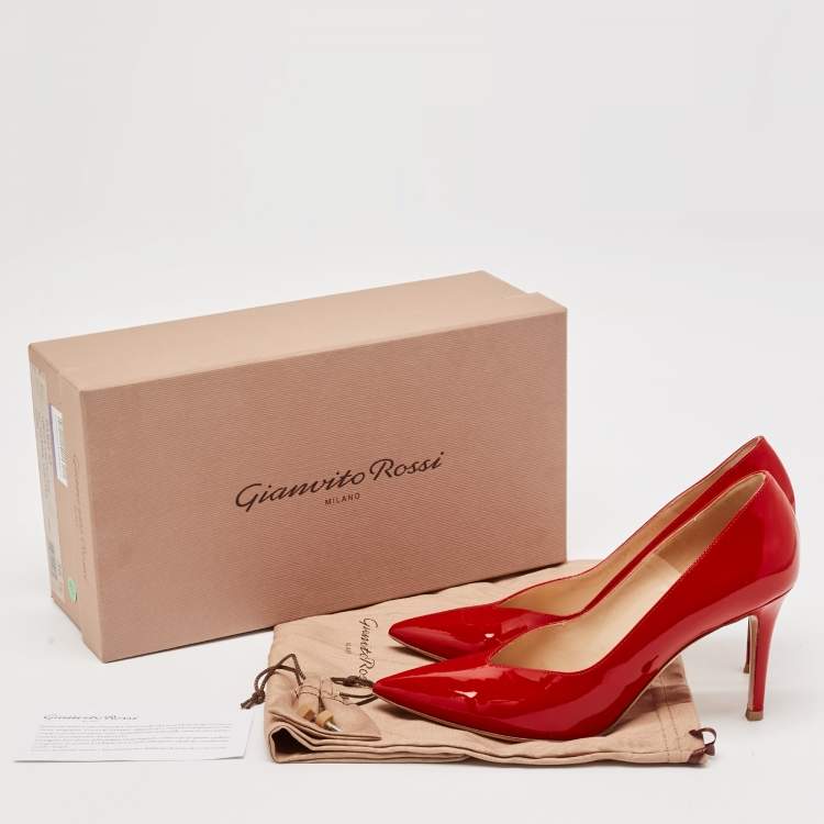 Pre Owned Gianvito Rossi Red Patent Leather Gianvito Pointed Toe Pumps Size 36.5