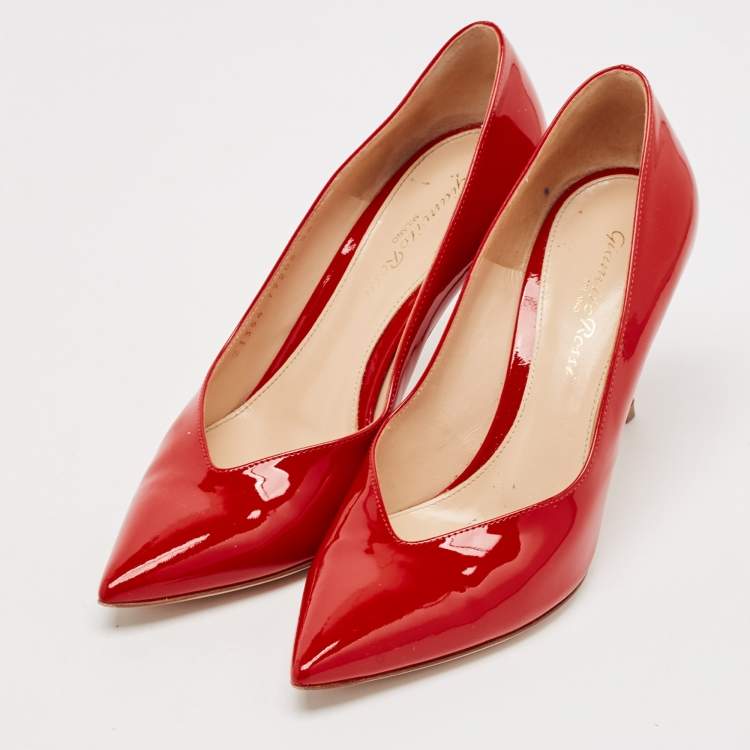Pre Owned Gianvito Rossi Red Patent Leather Gianvito Pointed Toe Pumps Size 36.5