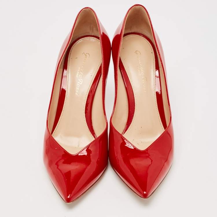 Pre Owned Gianvito Rossi Red Patent Leather Gianvito Pointed Toe Pumps Size 36.5